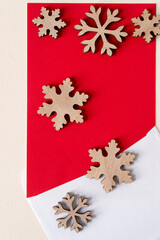 christmas themed background - snowflakes and paper with envelope