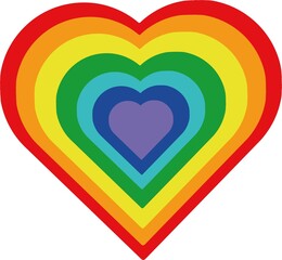 Vector illustration of the shape of a heart with the colors of the rainbow