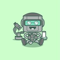 Fototapeta premium scientist research scientist cartoon cute robot character. vector illustration for mascot logo or sticker