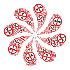 Avoid repair icon centrifugal twist flower fireworks composition. Flower twist composed from scattered avoid repair icons.