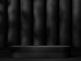 Empty minimal black podium or pedestal for product presentation. Empty stand showcase. Blank template for advertise. 3d display render illustration