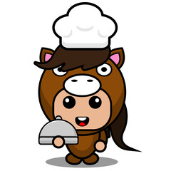 vector cartoon character cute horse mascot costume animal chef waiter