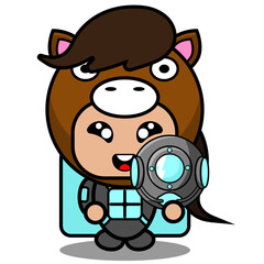 vector cartoon character cute horse animal mascot costume holding diver helmet