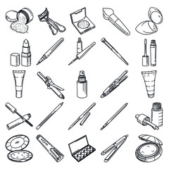 Obraz premium Women Makeup Tools Set Icon Vector