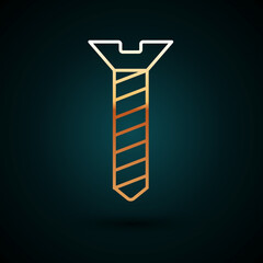 Gold line Metallic screw icon isolated on dark blue background. Vector