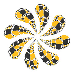 Beer glass foam icon curl cluster flower fireworks composition. Flower curl combined using scattered beer glass foam items.