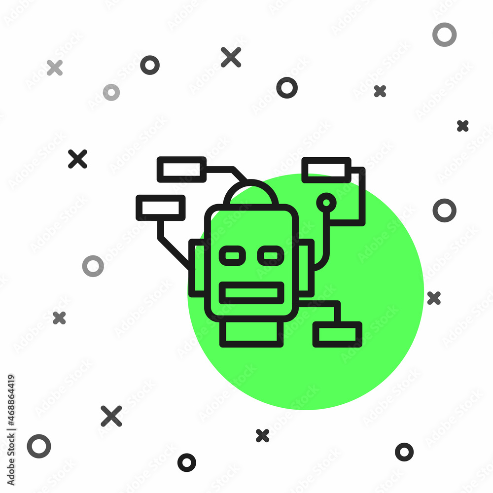 Poster black line robot icon isolated on white background. artificial intelligence, machine learning, cloud