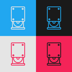 Pop art line Optical disc drive icon isolated on color background. CD DVD laptop tray drive for read and write data disc. Vector