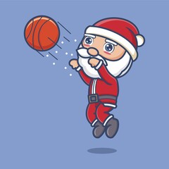 cute cartoon santa claus playing basketball. vector illustration for mascot logo or sticker