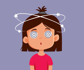 Dizzy Child with Vertigo Symptoms Vector Cartoon Illustration