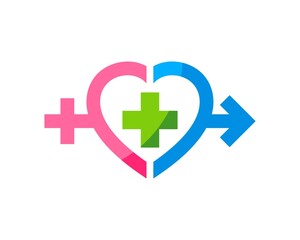 Obraz premium Healthy love shape with man and girls symbol