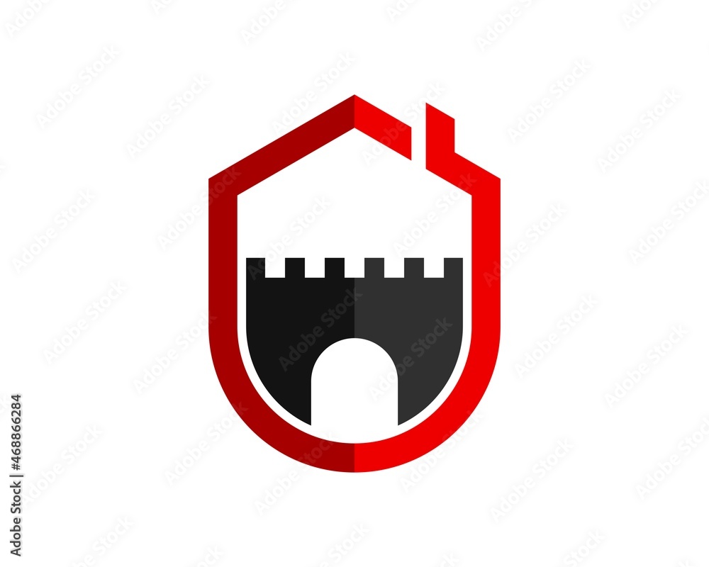 Sticker Red Simple house with fortress inside