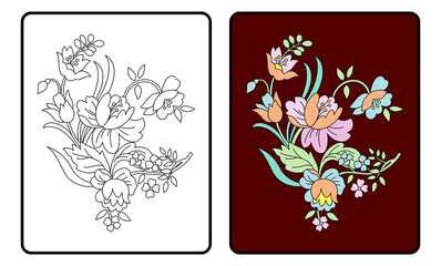 Flowers coloring book or page, education for children.