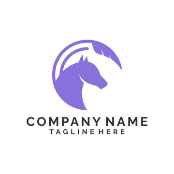 Feather with horse company logo design