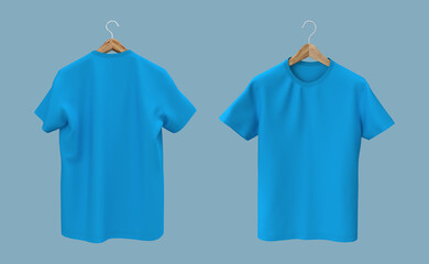 men's short-sleeve t-shirt mockup in front, and back views, design presentation for print, 3d illustration, 3d rendering