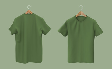 men's short-sleeve t-shirt mockup in front, and back views, design presentation for print, 3d illustration, 3d rendering