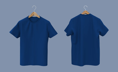 men's short-sleeve t-shirt mockup in front, and back views, design presentation for print, 3d illustration, 3d rendering