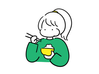 健康的な食事をする女の子のシンプルでおしゃれな線画イラスト - obrazy, fototapety, plakaty
