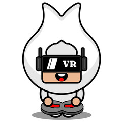 vector cartoon character cute gum tooth mascot costume playing virtual reality game