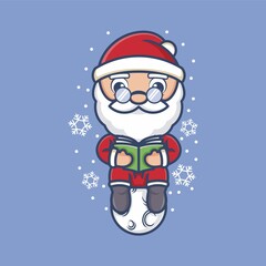  cute cartoon santa claus reading a book. vector illustration for mascot logo or sticker