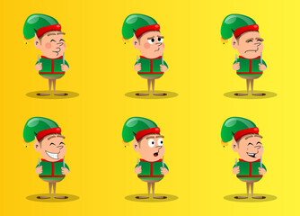 Christmas Elf holding up a knife and fork. Vector cartoon character illustration of Santa Claus's little worker, helper.
