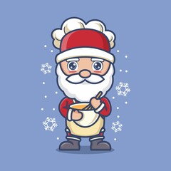 cute cartoon santa claus being a cake maker. vector illustration for mascot logo or sticker