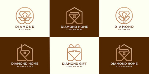 set of diamond home,diamond flowers and diamond gift logo