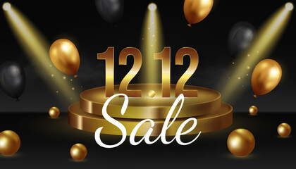 12.12 sale with gold podium banner vector illustration