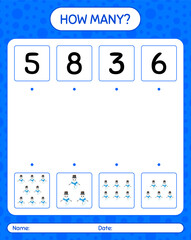 How many counting game with snowman. worksheet for preschool kids, kids activity sheet