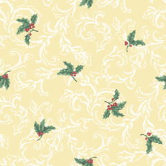 Hollies on a scroll background allover repeat design
