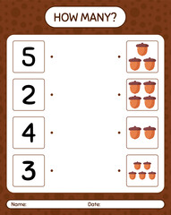 How many counting game with acorn. worksheet for preschool kids, kids activity sheet