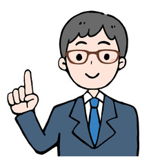 指差しポーズのメガネの男性のイラスト