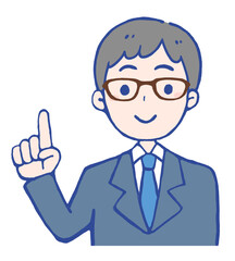 指差しポーズのメガネの男性のイラスト