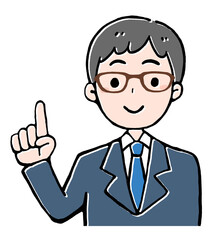 指差しポーズのメガネの男性のイラスト