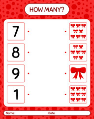 How many counting game with ribbon. worksheet for preschool kids, kids activity sheet