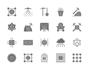 Set of Blockchain Technology Grey Icons. Pack of 48x48 Pixel Icons