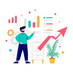 A man is analyzing data conceptual design ilustration