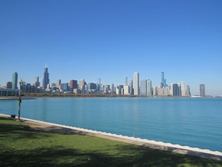 Chicago panoramic view of lake Michigan and Skylene Chicago panoramic downtown Chicago architecture imagen of Chicago at sunrise  architecture of Chicago