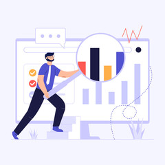 A man is analyzing data conceptual design ilustration