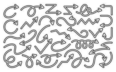 Arrow hand curve planning business black line set. Empty thick form to fill with color. Progress motion indicator. Flexible sketch infographics highlighting the important isolated on white background