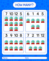 How many counting game with glass snow ball. worksheet for preschool kids, kids activity sheet