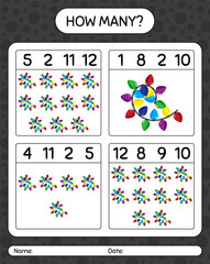 How many counting game with string light. worksheet for preschool kids, kids activity sheet