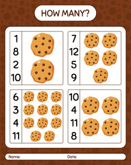 How many counting game with cookie. worksheet for preschool kids, kids activity sheet