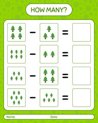 How many counting game with pine tree. worksheet for preschool kids, kids activity sheet
