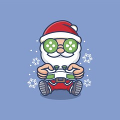 cute cartoon santa claus playing game using joystick. vector illustration for mascot logo or sticker © gilar