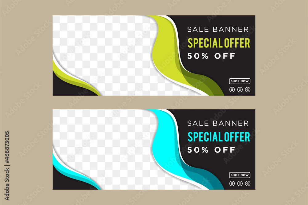 Poster vector abstract design banner web template. horizontal banner with black background. green and blue 