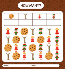 How many counting game with christmas icon. worksheet for preschool kids, kids activity sheet