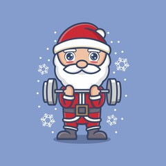 cute cartoon santa claus sports fitness or gym. vector illustration for mascot logo or sticker