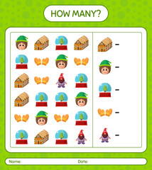 Fototapeta premium How many counting game with christmas icon. worksheet for preschool kids, kids activity sheet