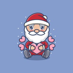 cute cartoon santa claus full of love. vector illustration for mascot logo or sticker